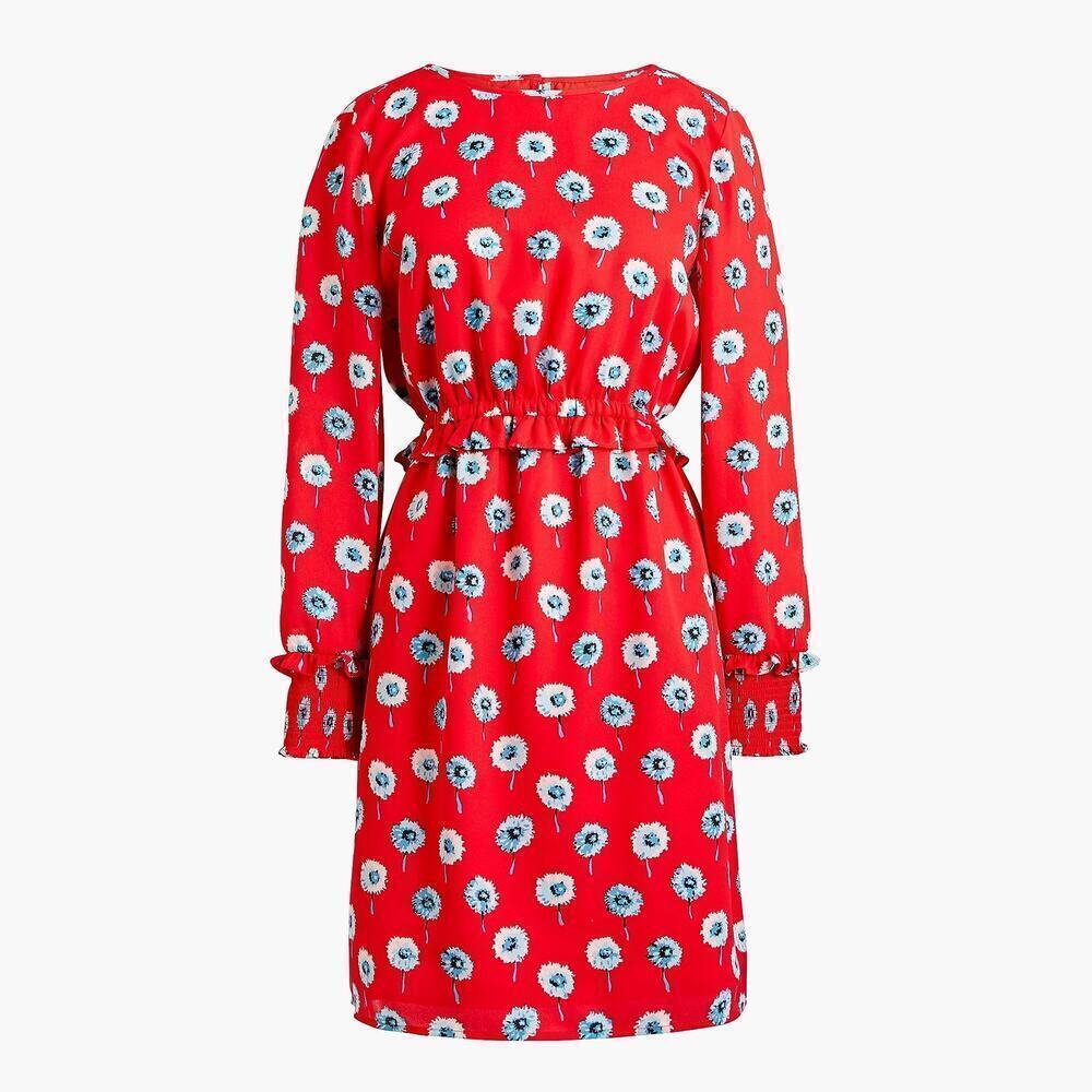 J. Crew Size 4 Floral Print Long Sleeve Fitted Dress Red